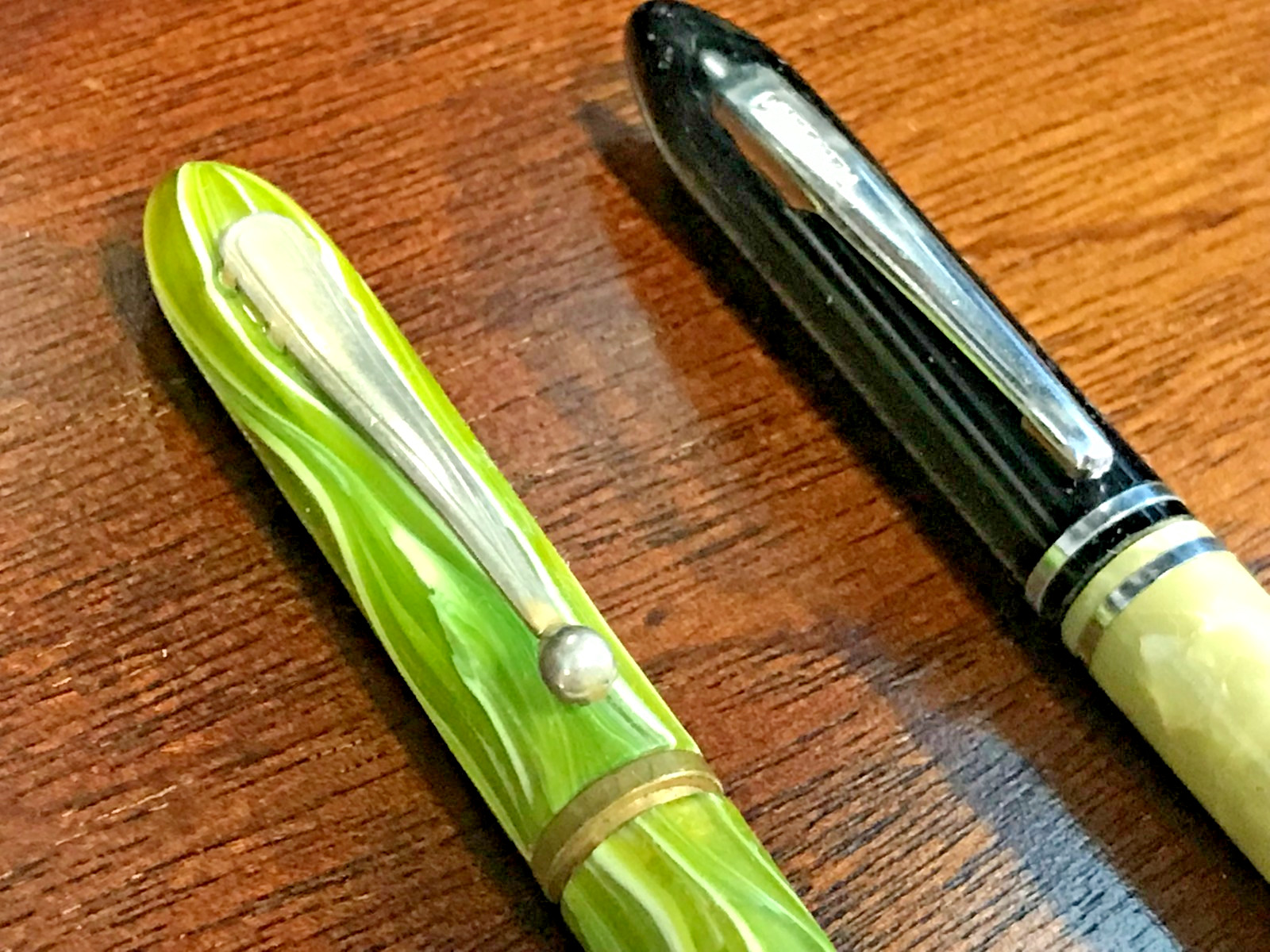 2 OLD MECHANICAL PENCILS ~ GREEN CELLULOID & 2-TONE OSBORNE ~ Estate Finds