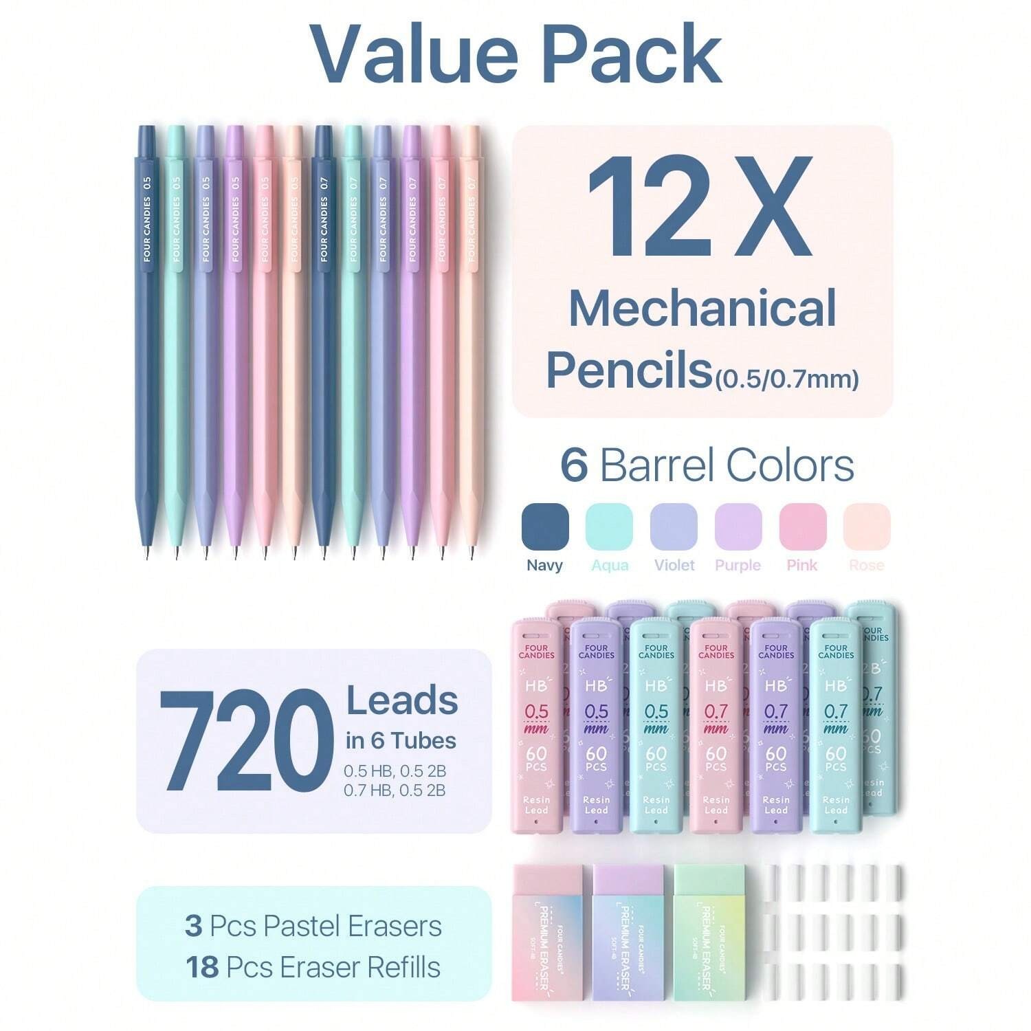 Chic Cute Pastel Mechanical Pencil Set Aesthetic School Writing Kit For Girls