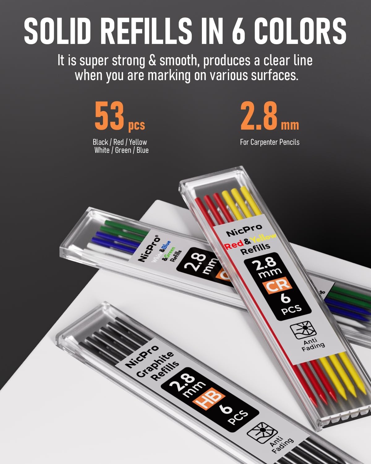 5 Pack Carpenter Pencils Set with Sharpener & 53 Refills, Deep Hole Marker,
