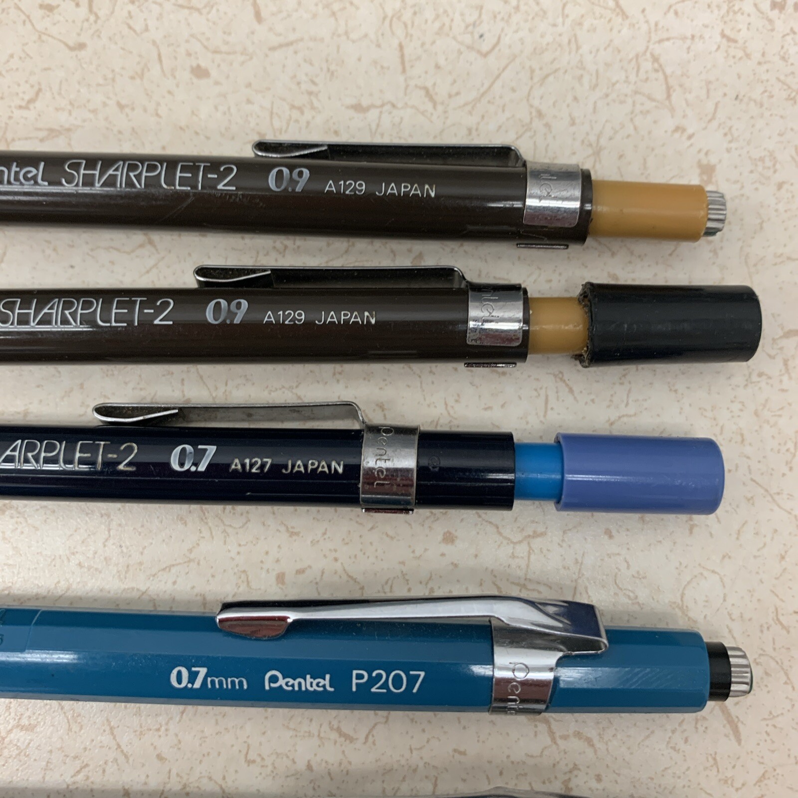 Vintage Pentel Lot of 6 Mechanical Pencils P207 .7mm & Sharplets-2 .7/.9mm Japan
