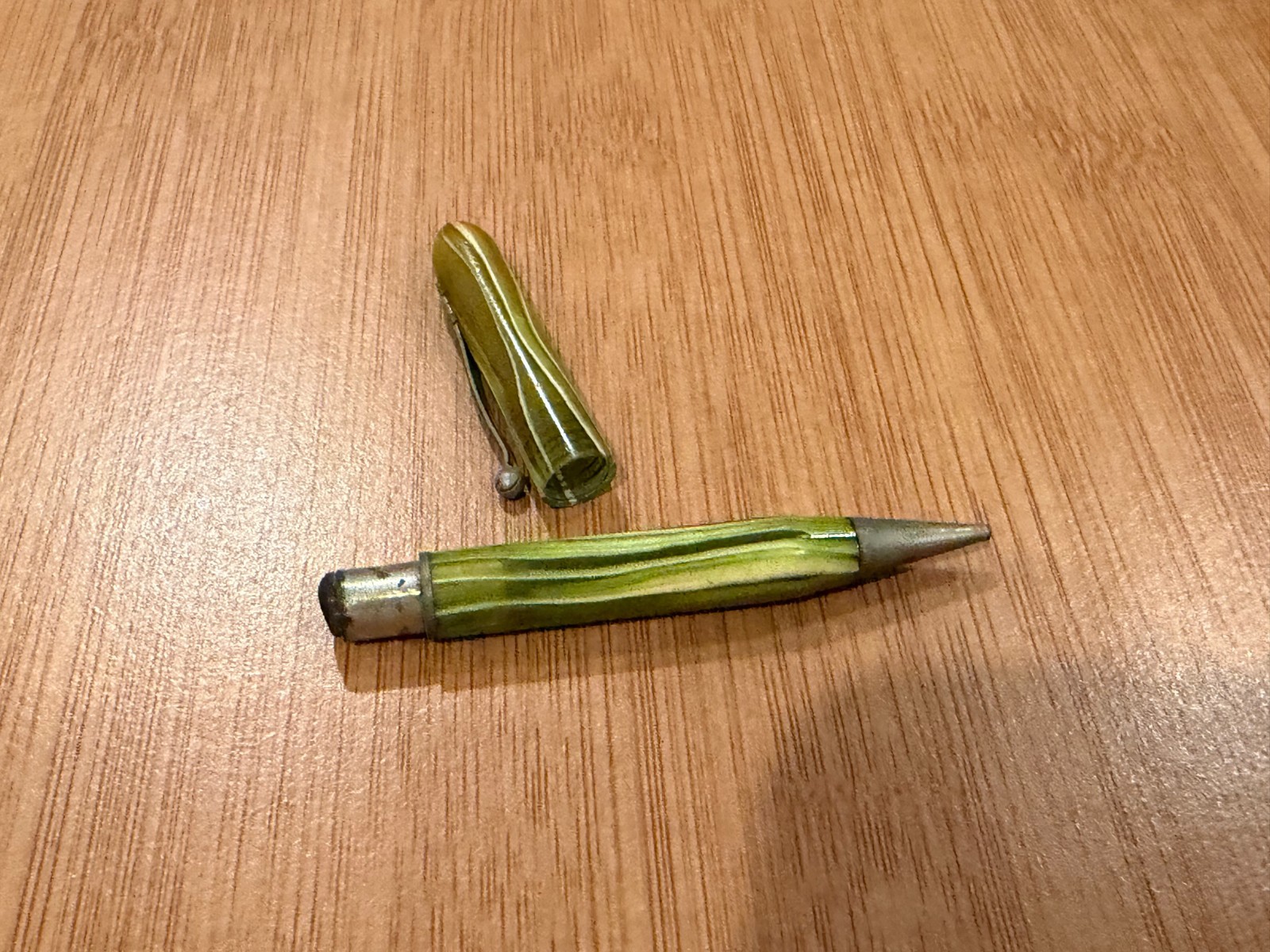 Vintage Green Striated Plastic or Celluloid Mechanical Pencil