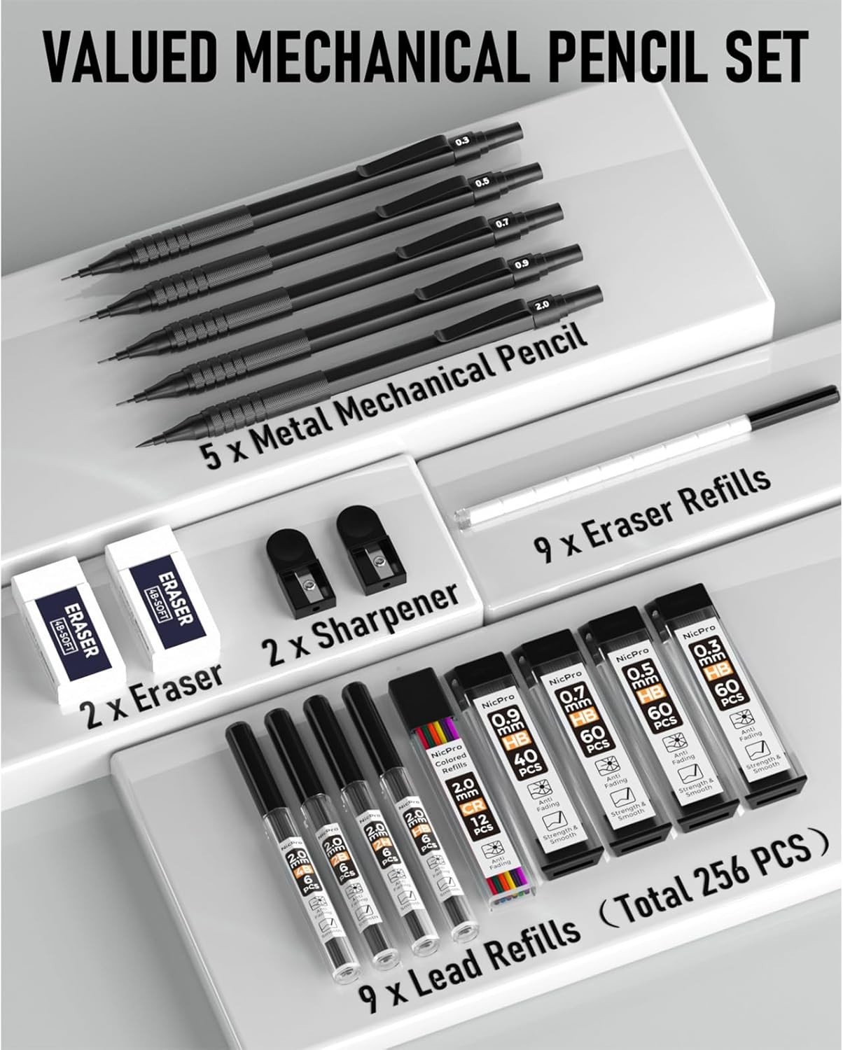 Durable 5-Piece Mechanical Pencil Set: Perfect for Drawing & Drafting Excellence