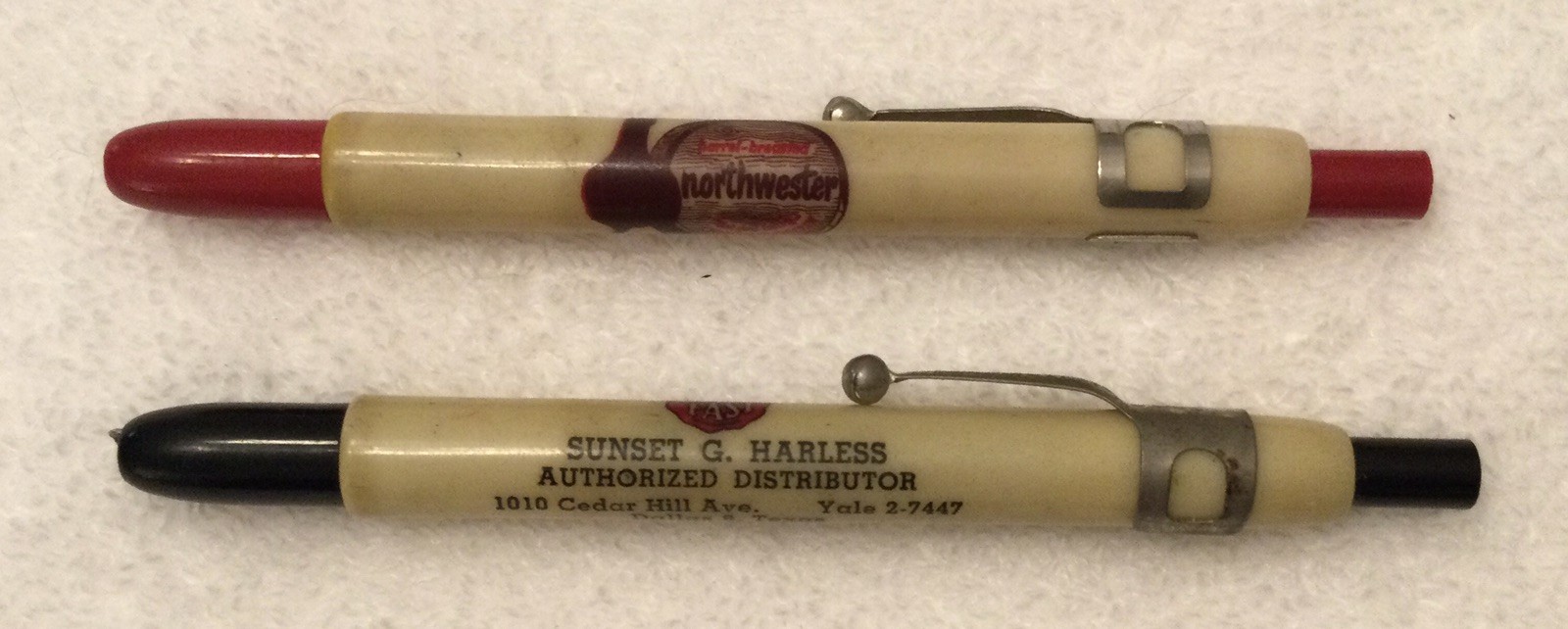 2 Vintage Black Listo Grease Pencil: Owens’ Sausage, Bowes Seal Fast