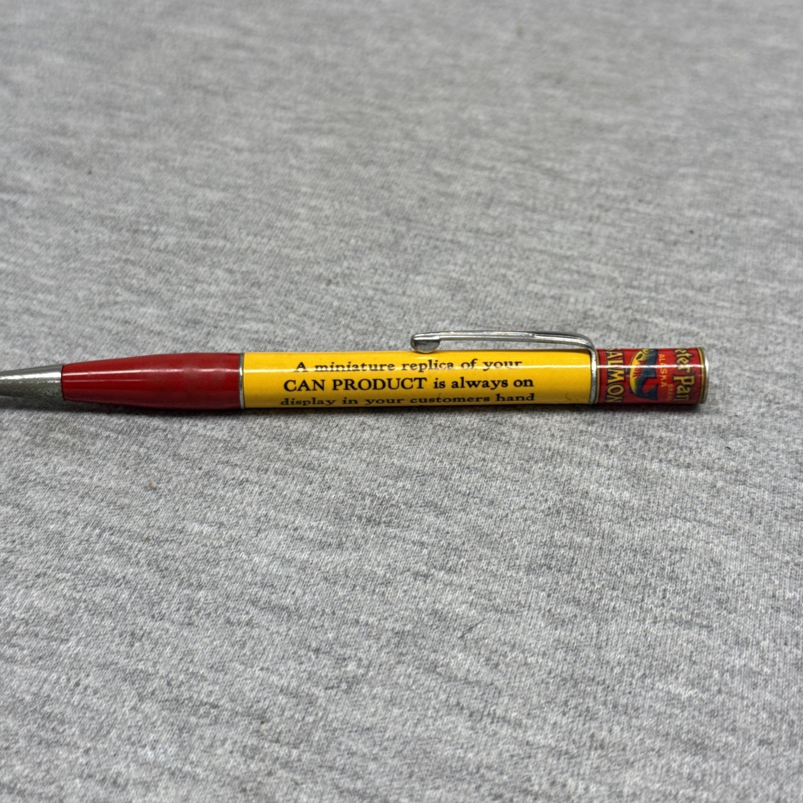 Vintage Ritepoint Mechanical Pencil Peter Pan Alaska Pink Salmon Can Top Sample