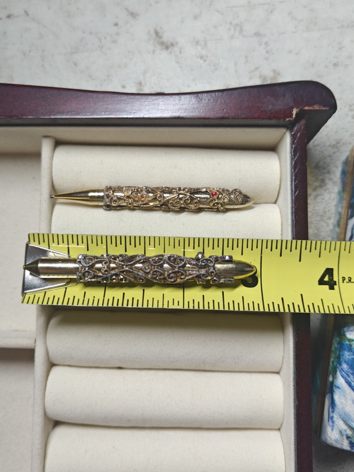 Vintage Gold Tone Filigree Mini Pen & Pencil with Rhinestones 1960s