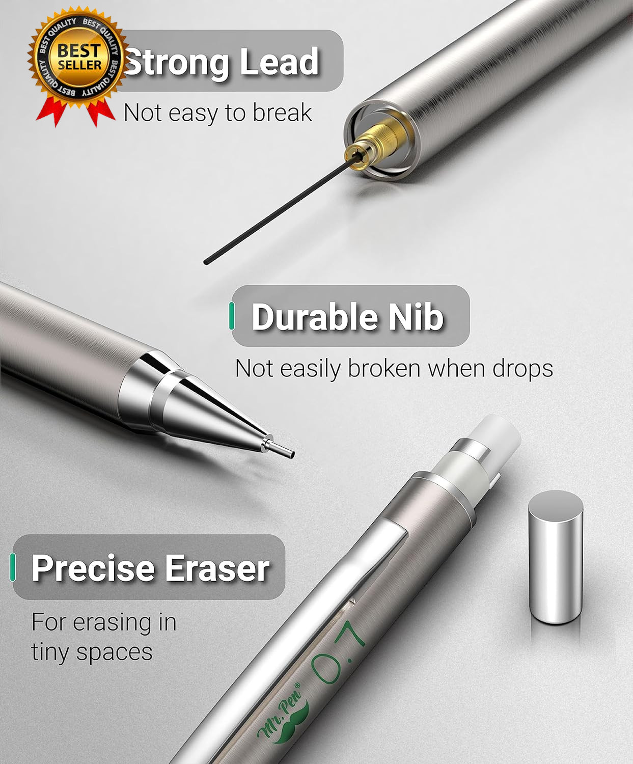 Metal Mechanical Pencil Set with Lead Refills & Erasers 2 Pack 0.7Mm 4X…