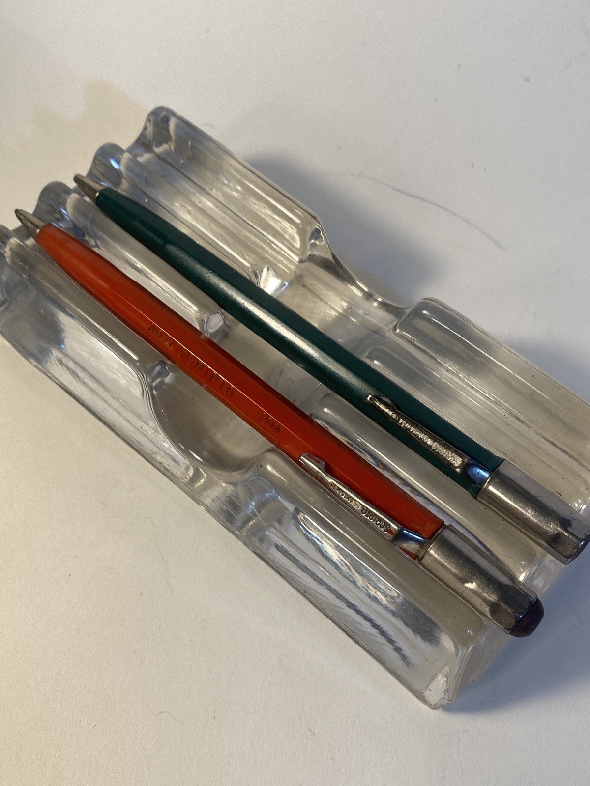 2 Vintage Scripto Mechanical Pencils Lot – No. 77 20¢ Red & Similar In Green