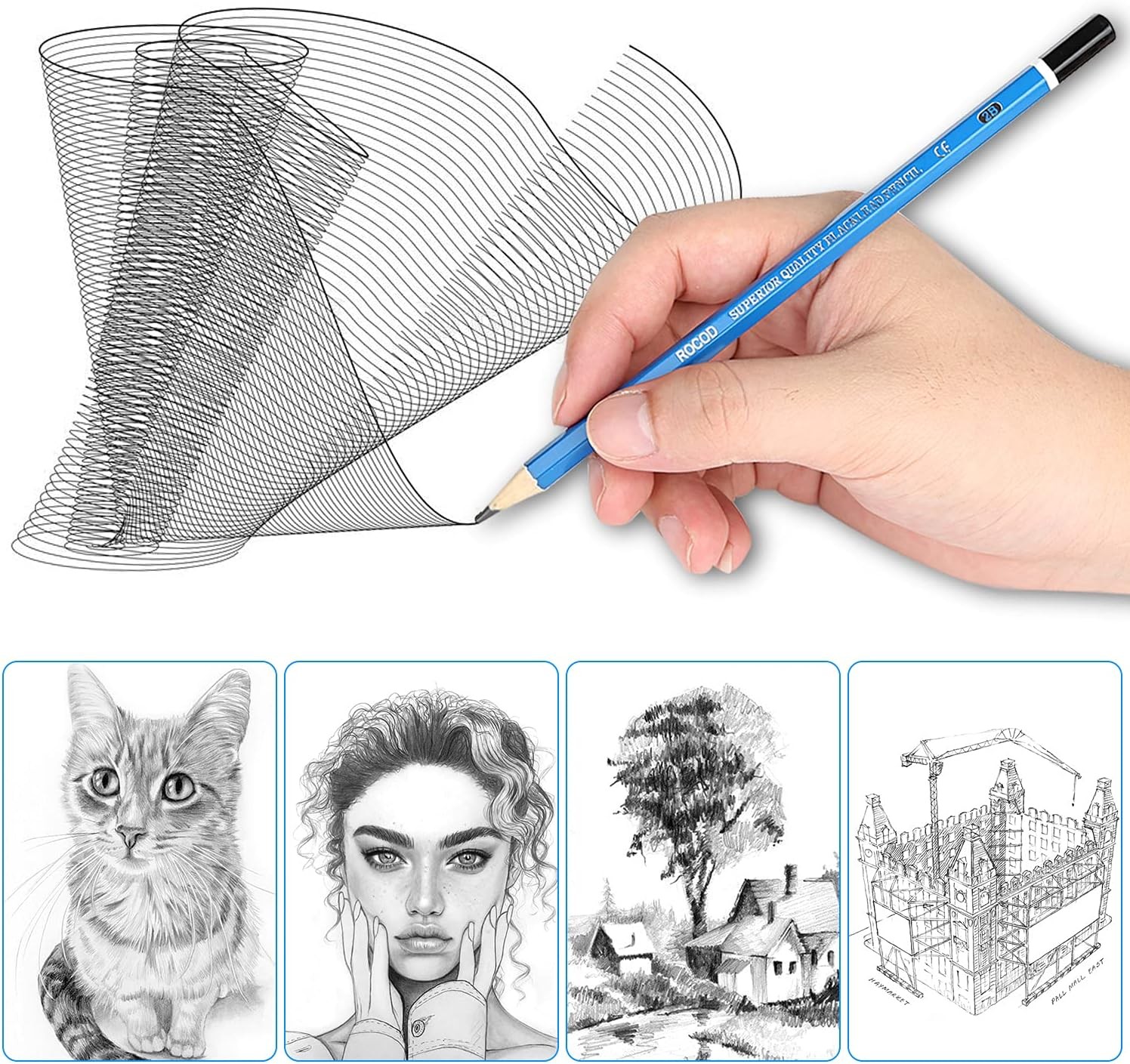 Profession Sketch Pencils 6B to 4H for Kids 1 Count (Pack of 16), Graphite