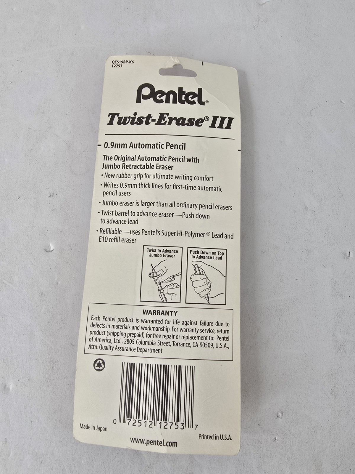 2x PENTEL Twist-Erase III Mechanical Pencils 0.9 mm FINE POINT .9mm W/ Erasers