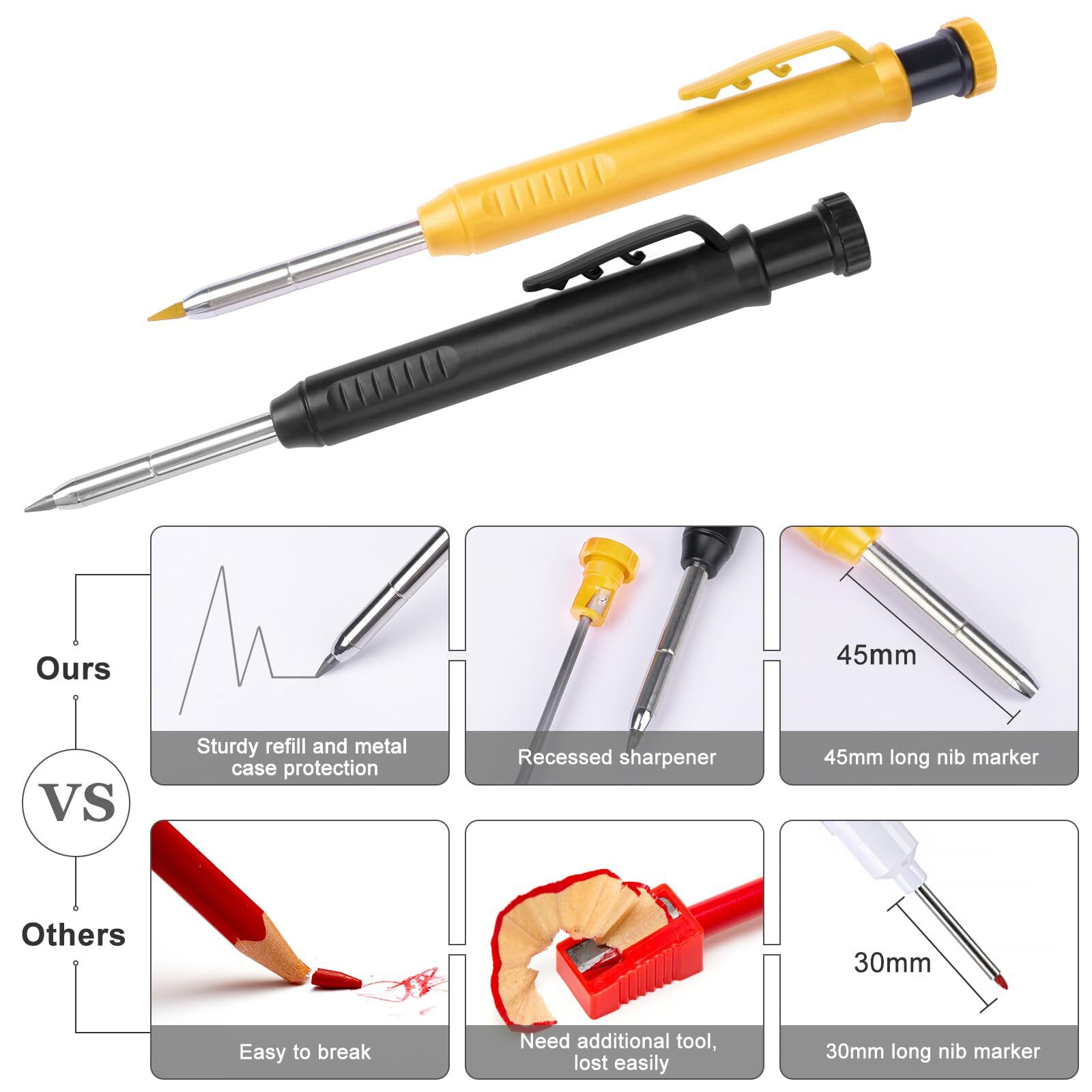 2 Pack Carpenter Pencils Construction Pencil with 12 Refills – Heavy Duty