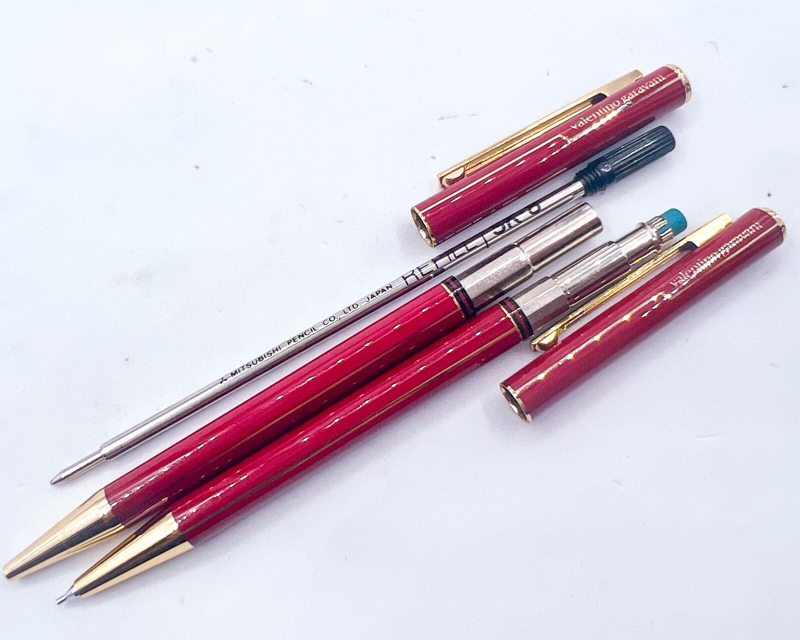 NOS Mitsubishi Made Valentino mechanical pencil Ballpoint Pen Set 22k Gold Plate