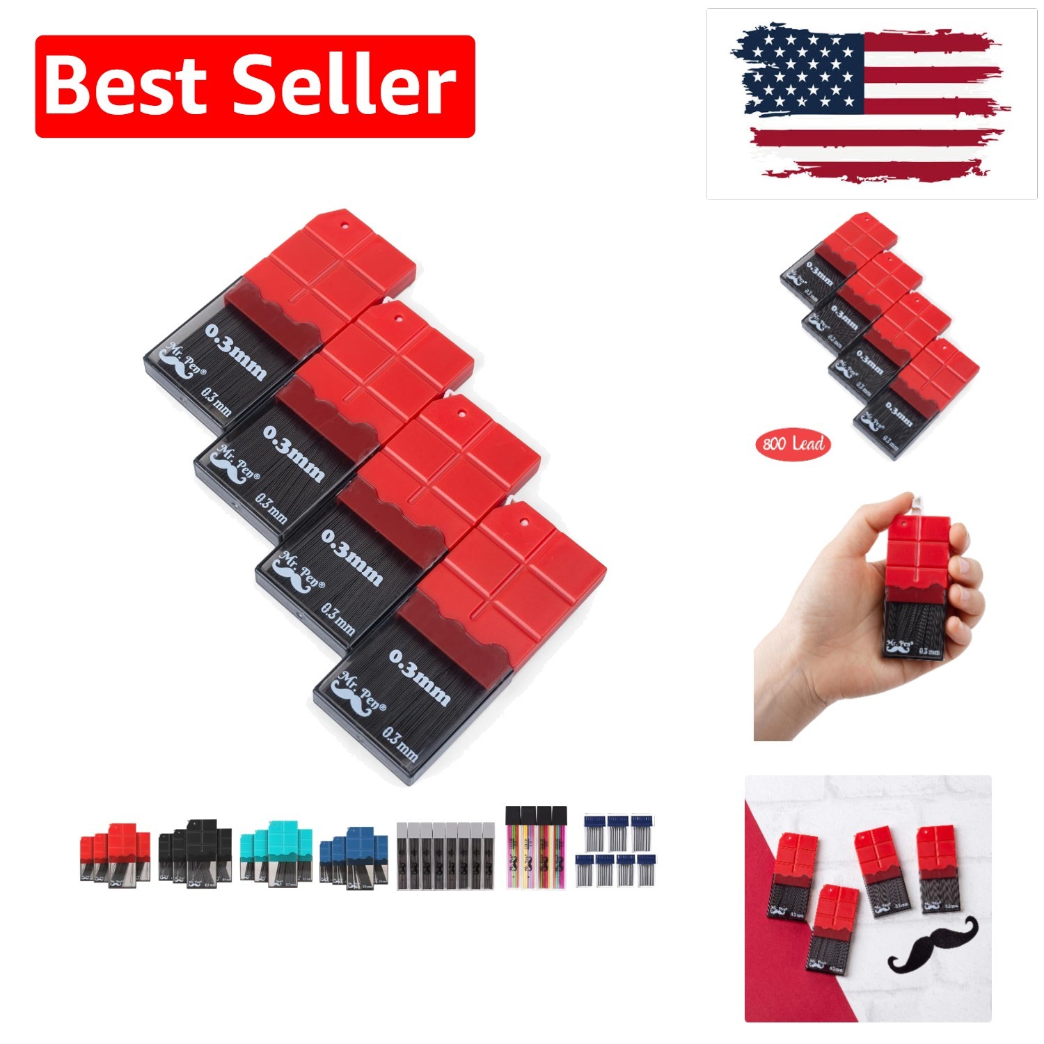 0.3 mm Lead Refills for Mechanical Pencils, 800 pcs 200 per Tube, Black, HB G…