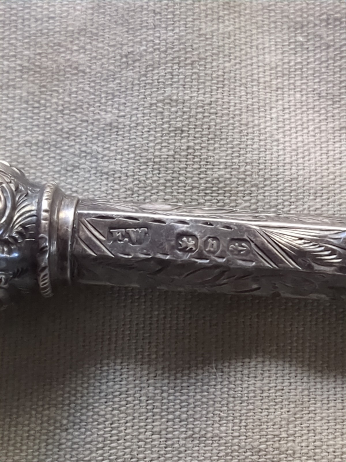 19th Century F. Schofield Sterling Silver Propelling Pencil W/ Black Opal Stone