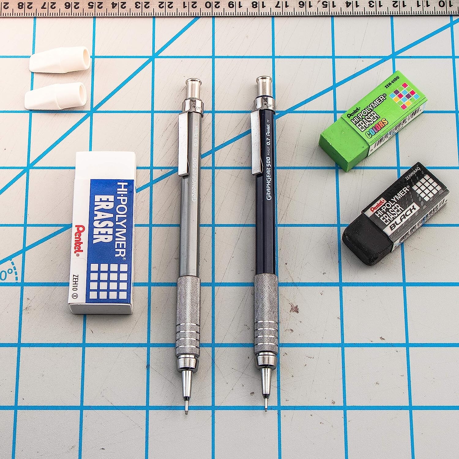 Pentel Graph Gear 500 Automatic Drafting Pencil with Lead & MiniEraser 0.5mm 1Pk