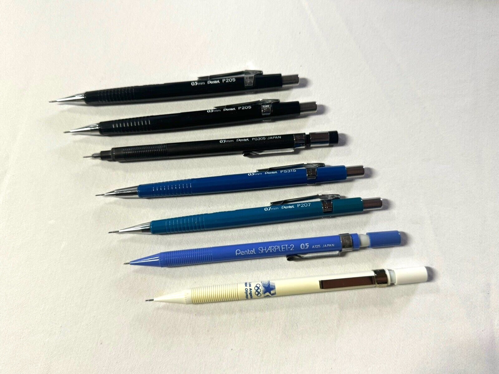 7pc Vintage Pentel Mechanical Pencil Lot – P205 P207 PG305 PS315 + LA84 Olympics