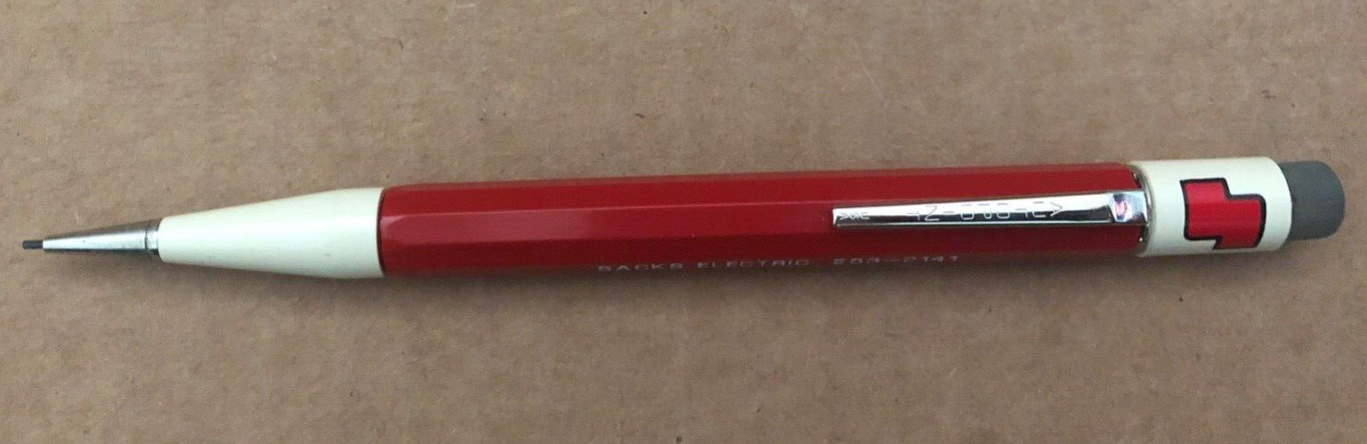 Vintage AUTOPOINT USA Mechanical Pencil SACKS ELECTRIC logo red white