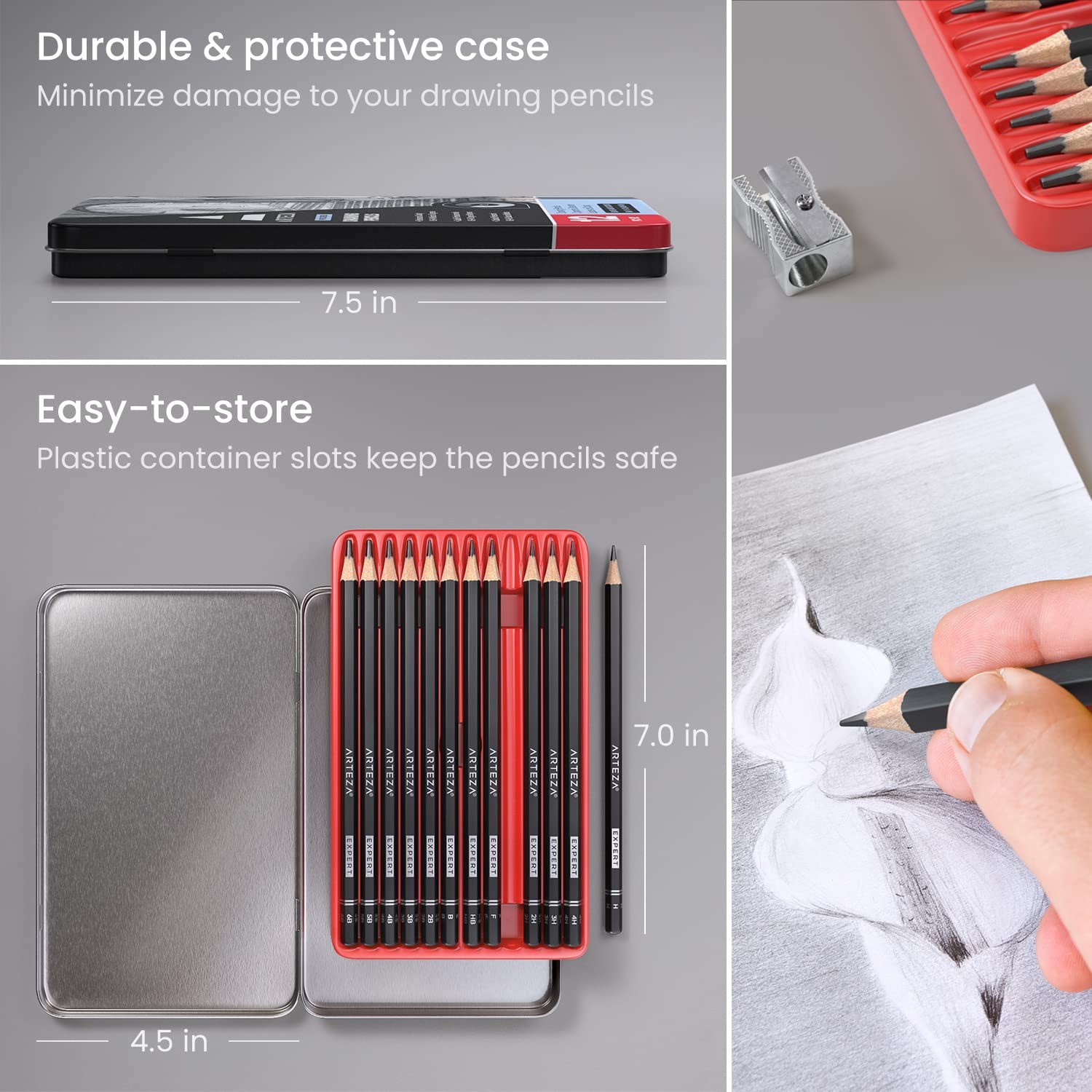 ARTEZA Drawing Sketch Pencils Set of 12, Graphite 1 Count (Pack 12), Black
