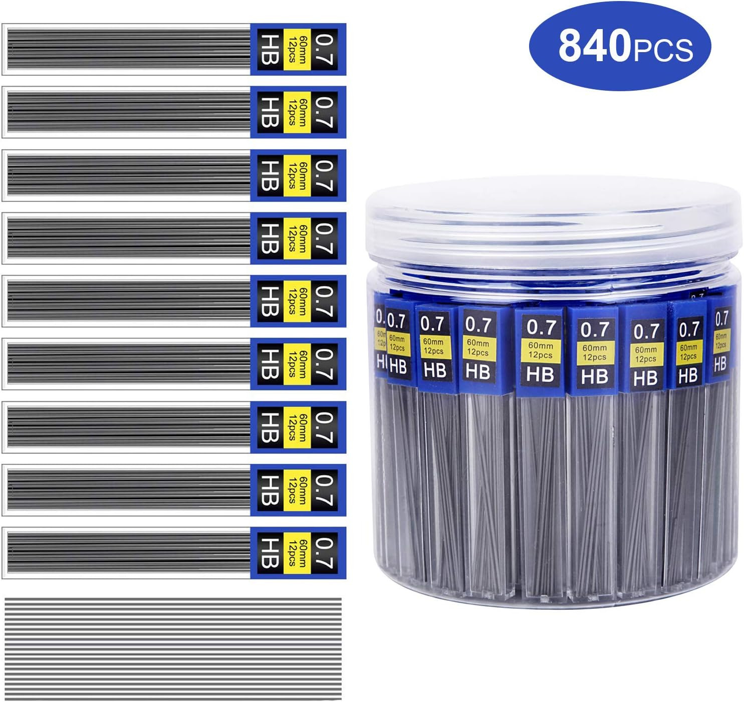 840 Pieces Lead Refills,0.7 Mm Hb,Break Resistant Mechanical Pencil Refills,70 T
