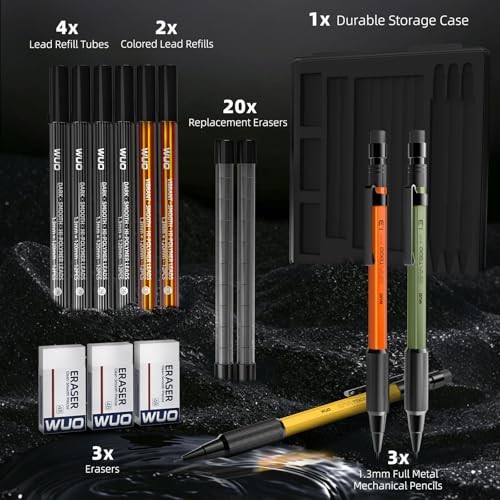 1.3mm Mechanical Pencil Set with 72 Lead Refill, 3 3 Pack (Mixed colors)