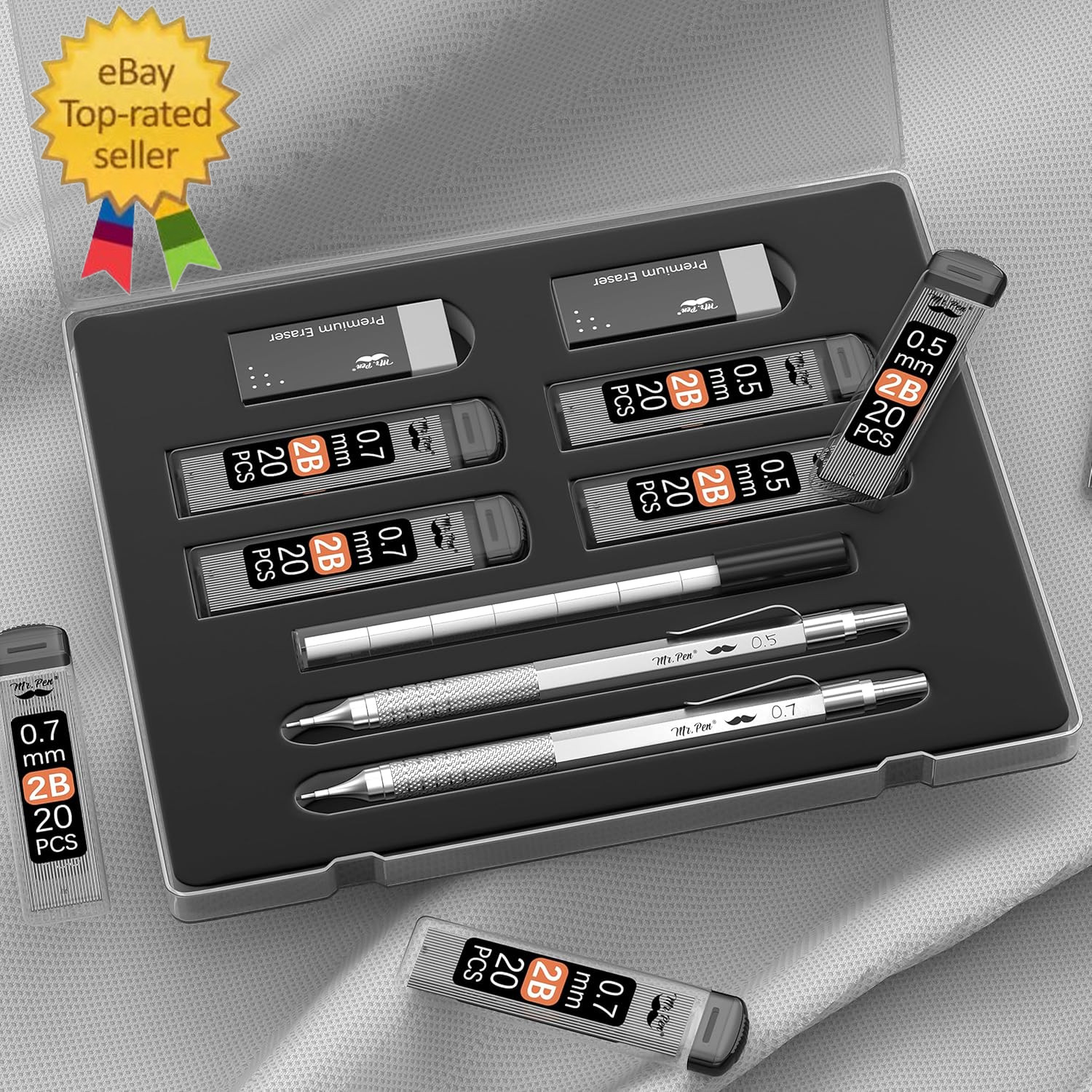 – Metal Mechanical Pencil Set with Lead Refills & Erasers, 2 Pack | 2 Sizes, 0.5