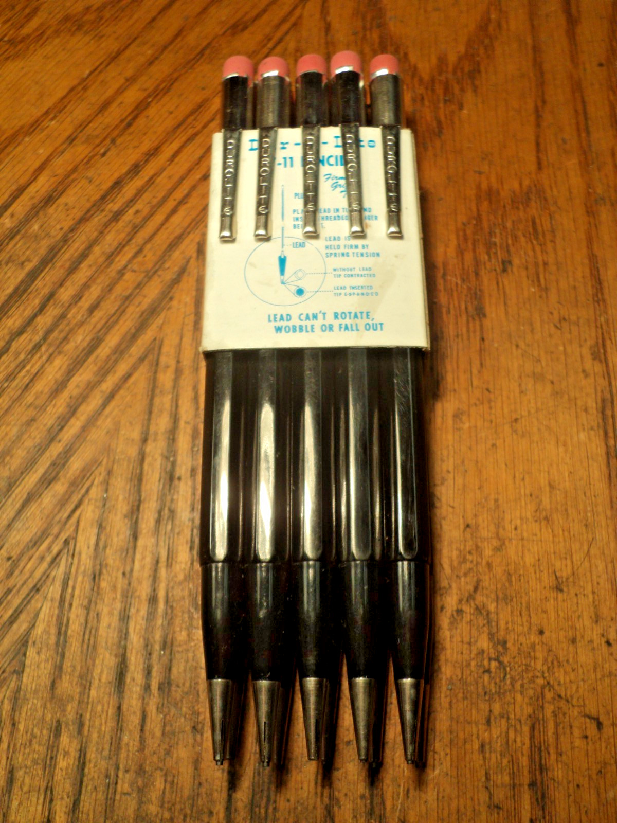 Vintage 10 Pack Durolite Mechanical Pencil Black Body & Tip NOS Seconds? 5-3/4″