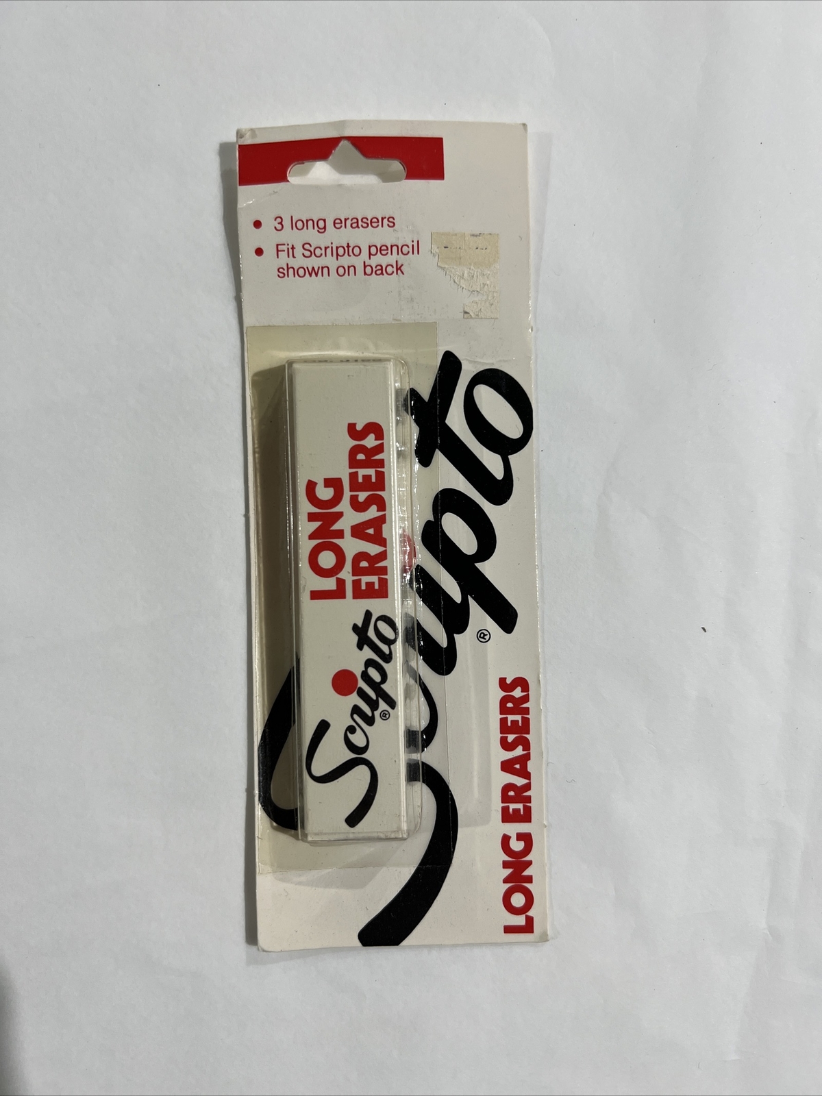 Scripto Long Erasers Pack of 3 No. J169 New Old Stock