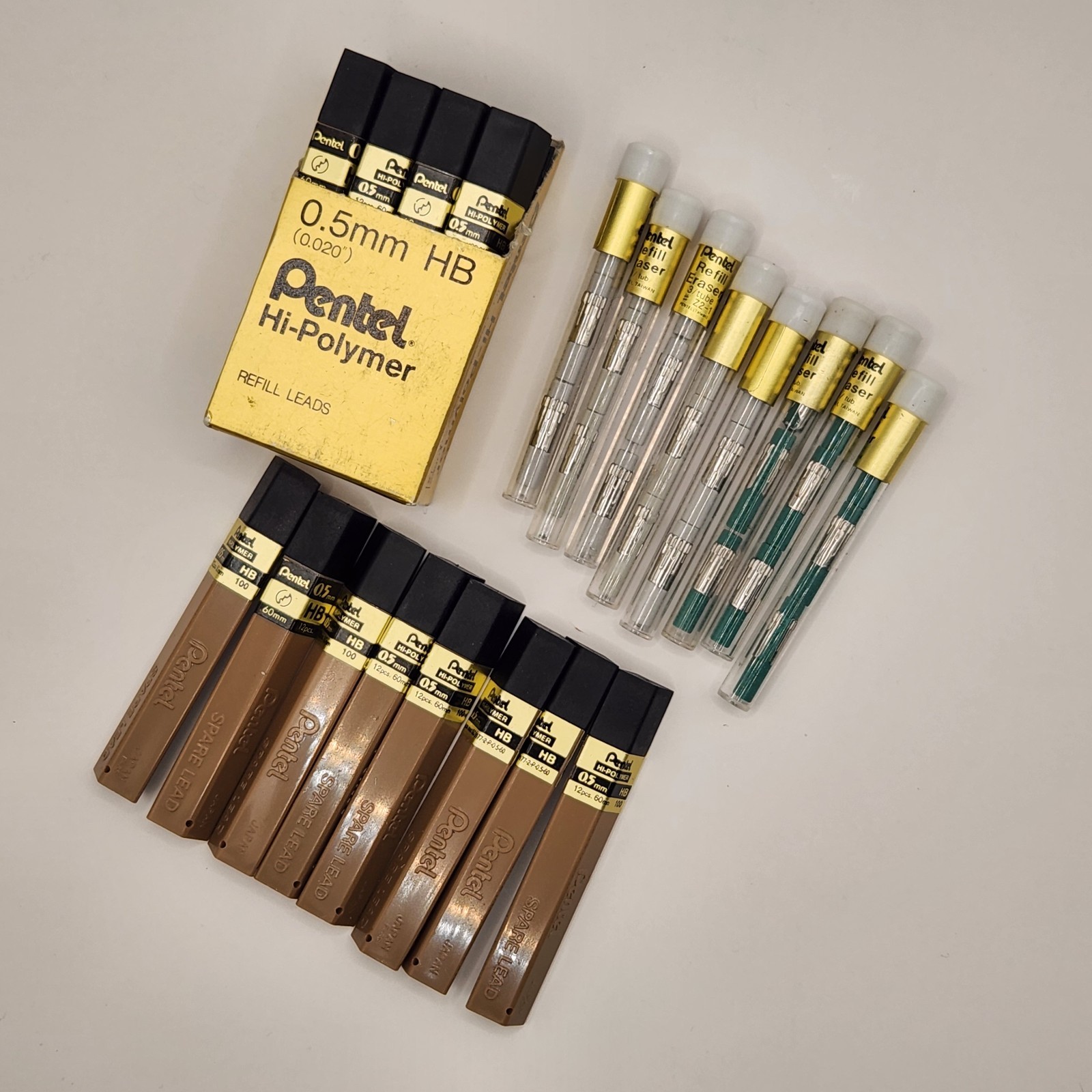 Vtg Lot of 24 Tubes of Pentel .5 Lead Refills and 8 Eraser Refills