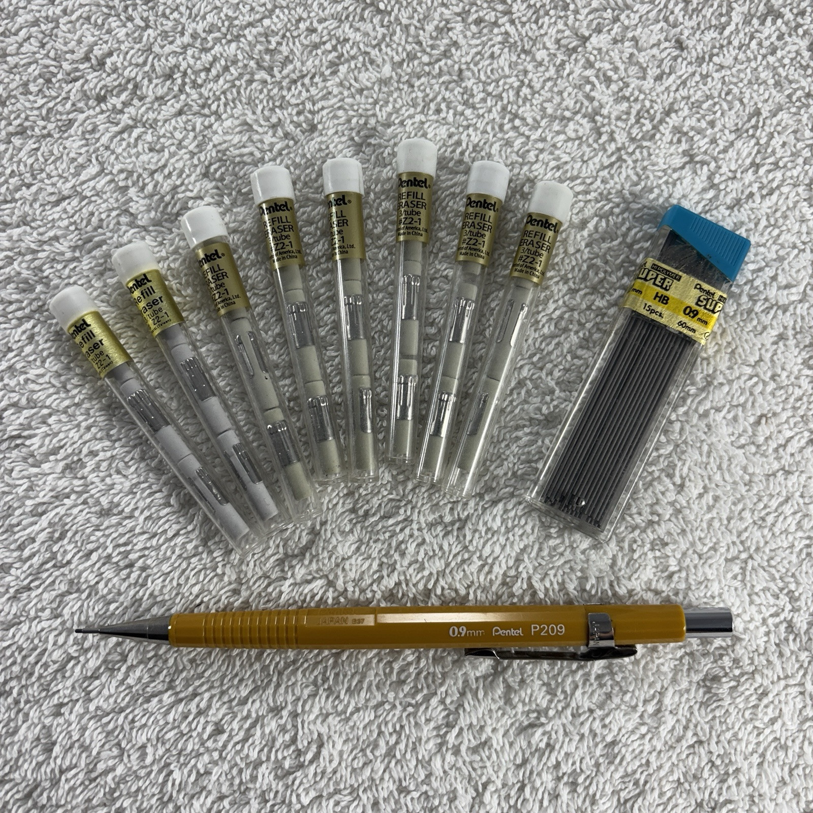 Vintage PENTEL P209 0.9mm Mechanical Pencil w/Lead & Z2-1 Eraser Refills!