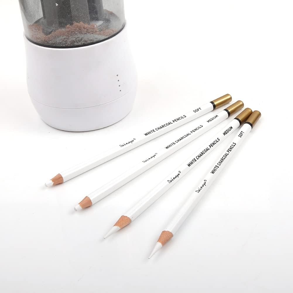 dainayw 6 Pcs White Charcoal Pencils Drawing Set, 1 Count (Pack of 6),