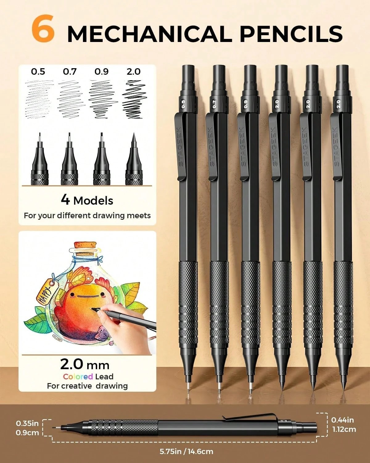 New ProArt Drafting Set 0.5 0.7 0.9 2.0mm Leads Leather Case Professional Art