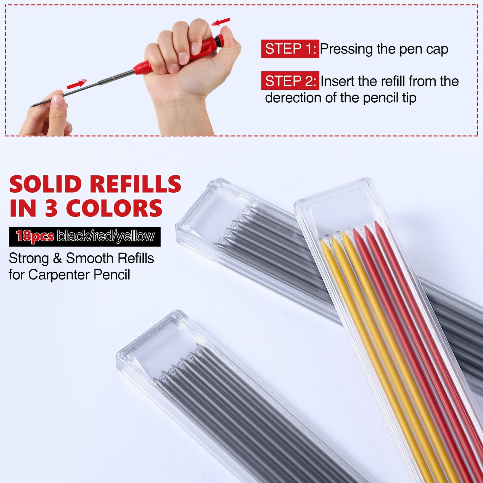 Hiboom 2 Pcs Carpenter Mechanical Pencils Marker with 18 Refills Red