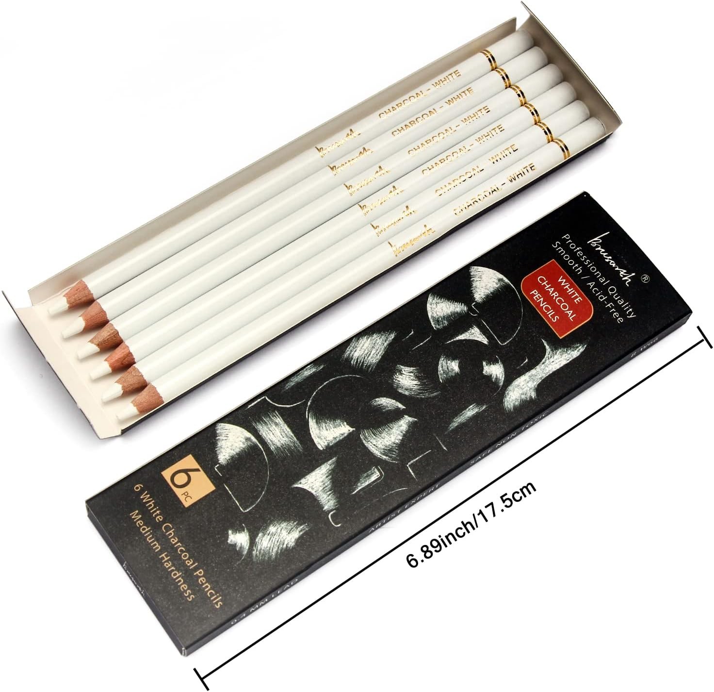 White Charcoal Pencils Drawing Set, Professional 6-Piece Sketch,