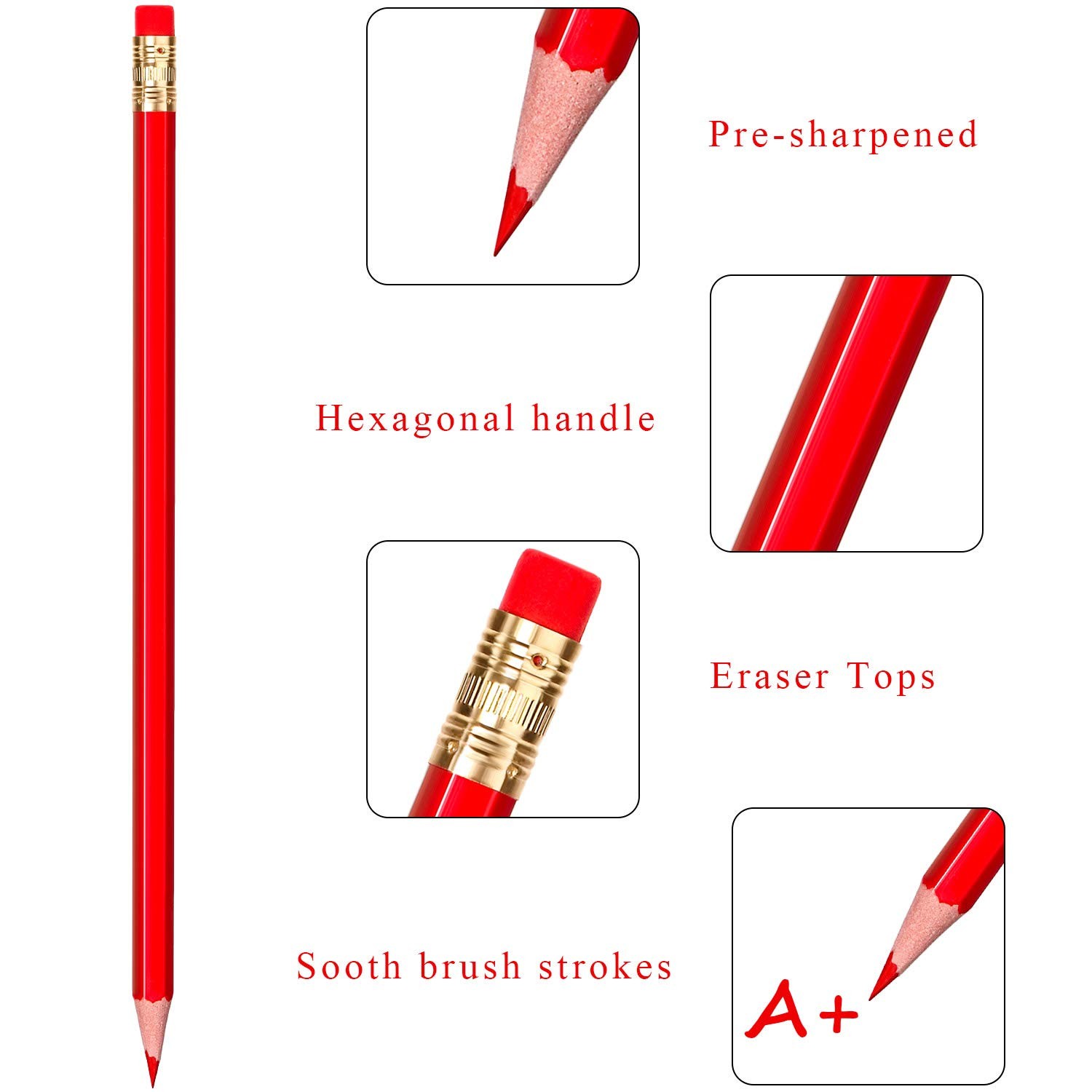 Zhanmai 24 Pieces Red Pencils with Eraser 1 Count (Pack of 24),