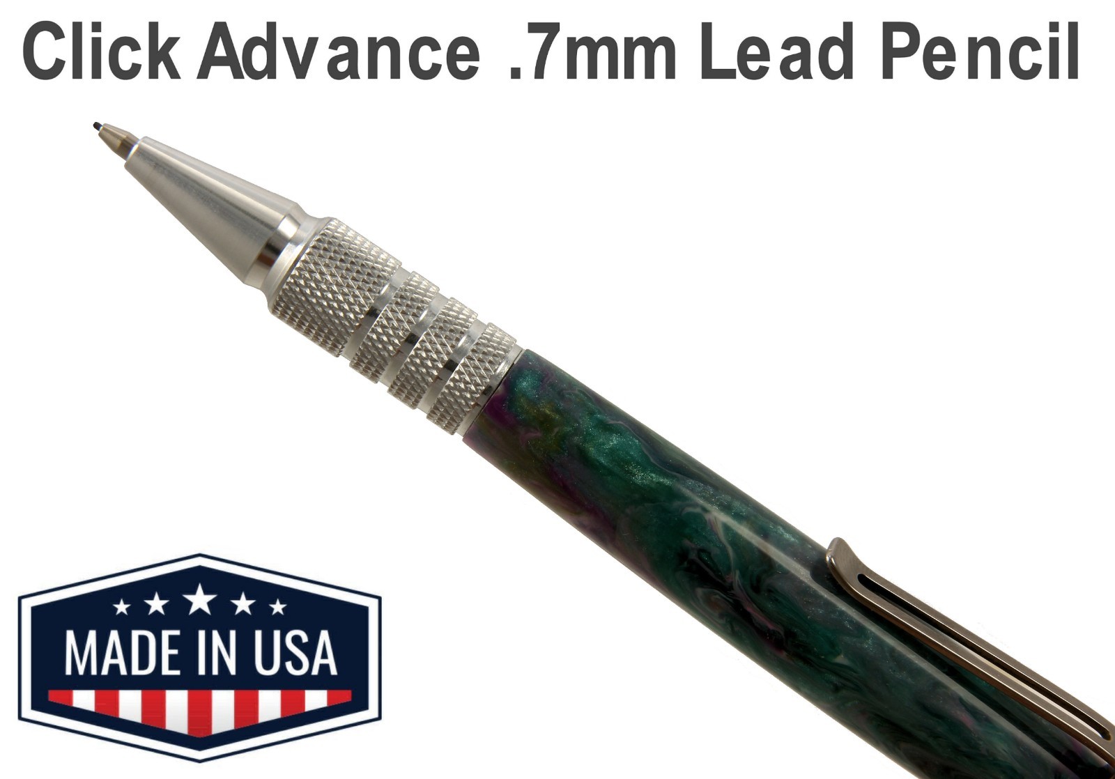 Dura Click .07mm Pencil / Knurled Aluminum & Green and Purple Swirl Body / N88