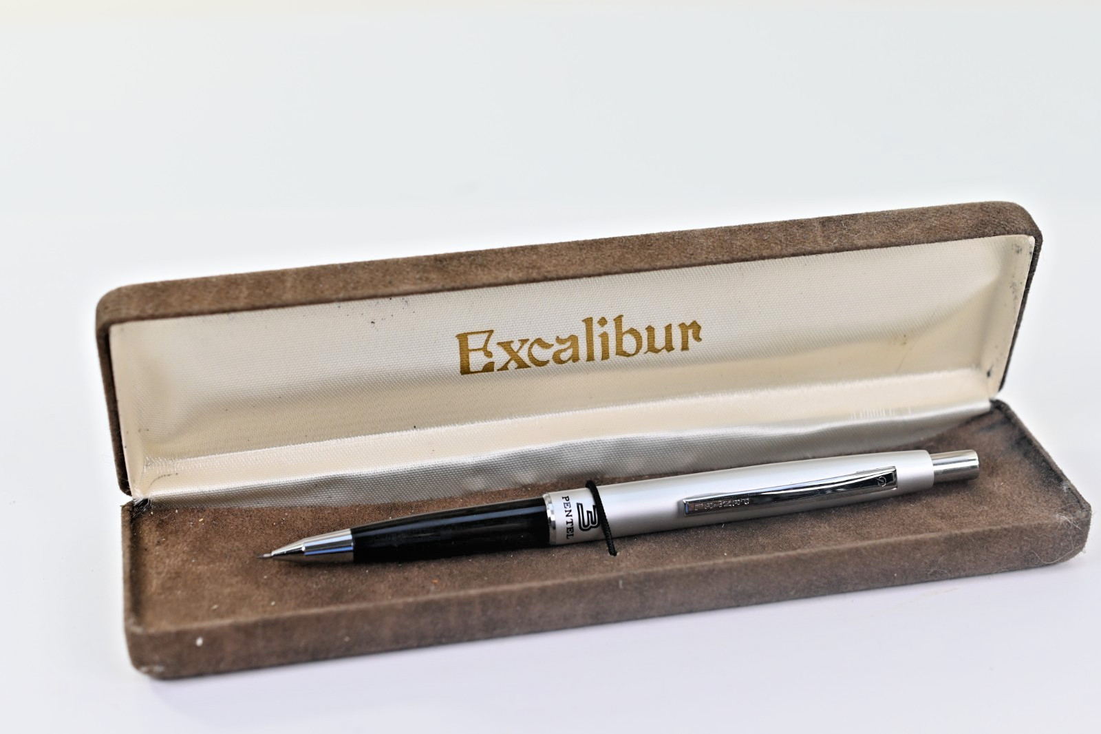 Vintage Pentel Mechanical Pencil Silver Black w Excalibur Case Working