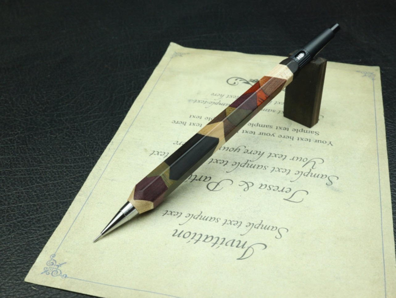 Handcrafted Pentel PG5 Mechanical Pencil – Low Centered Design, Segmented Wood