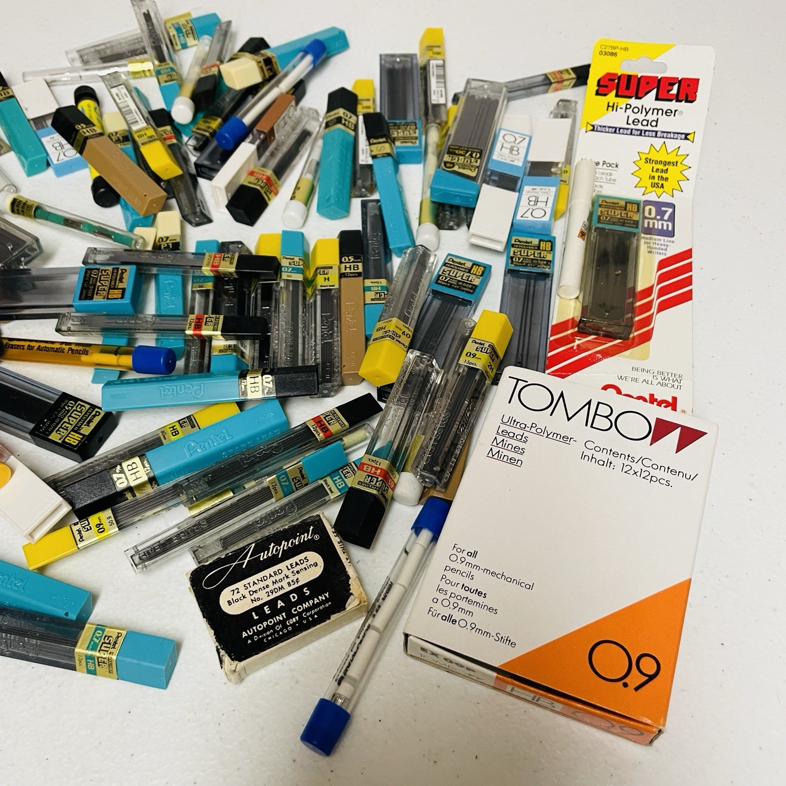 Huge Lot Pencil Leads Refill Hi Polymer Pentel & Erasers Super Mixed