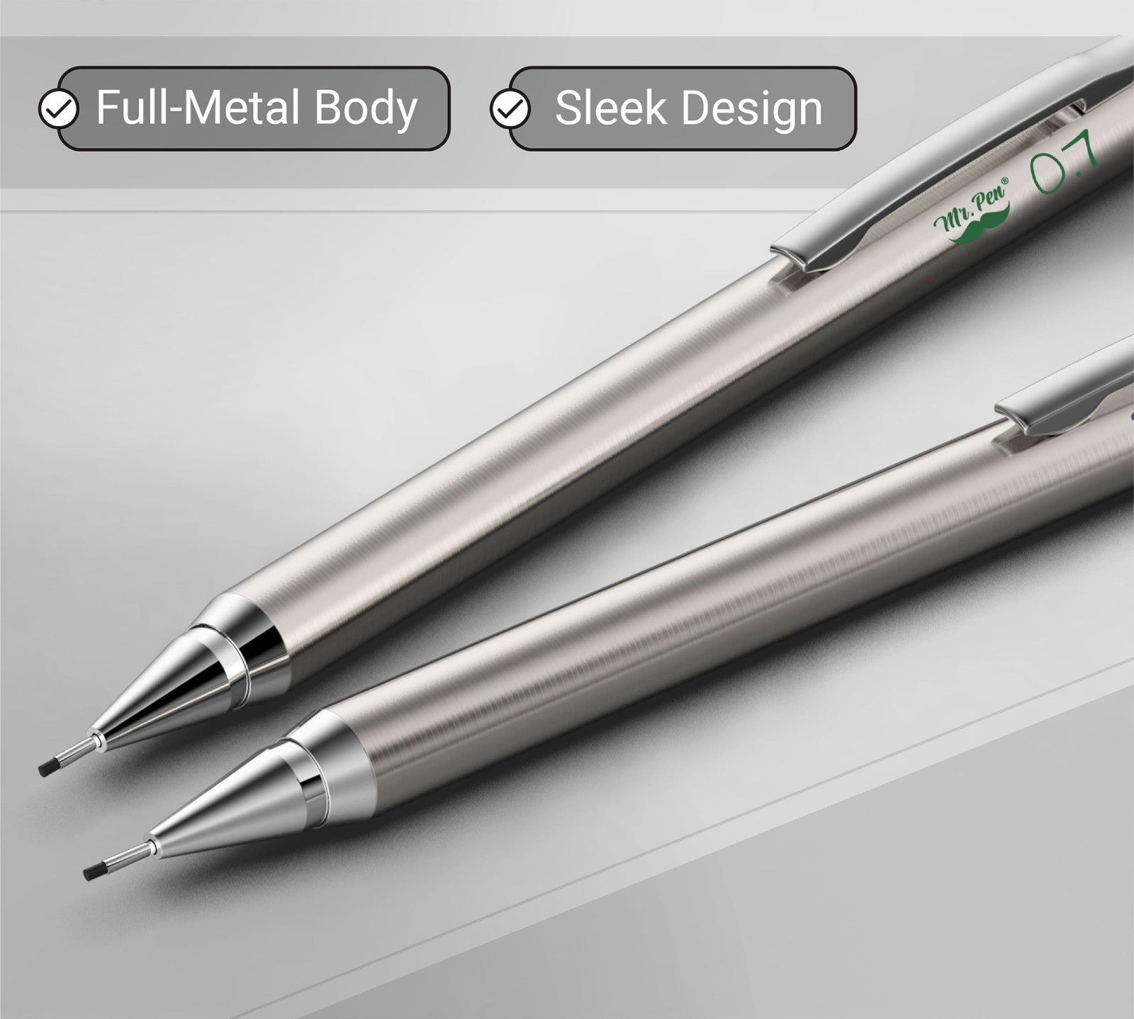 Mr Pen Mechanical Pencil Set 0.7mm 2 Pack HB Lead Refills Erasers Drawing