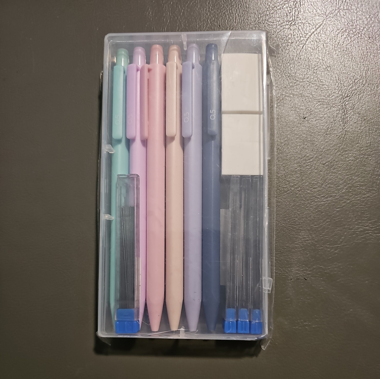 IDCREA 0.5mm Mechanical Pencil Set (6 Pencils 80 Leads 2 Erasers) with Case