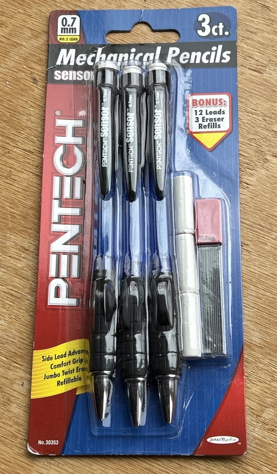 NOS 3 Pentech Sensor Mechanical Pencils .7mm 2006 New In Package Leads, Erasers