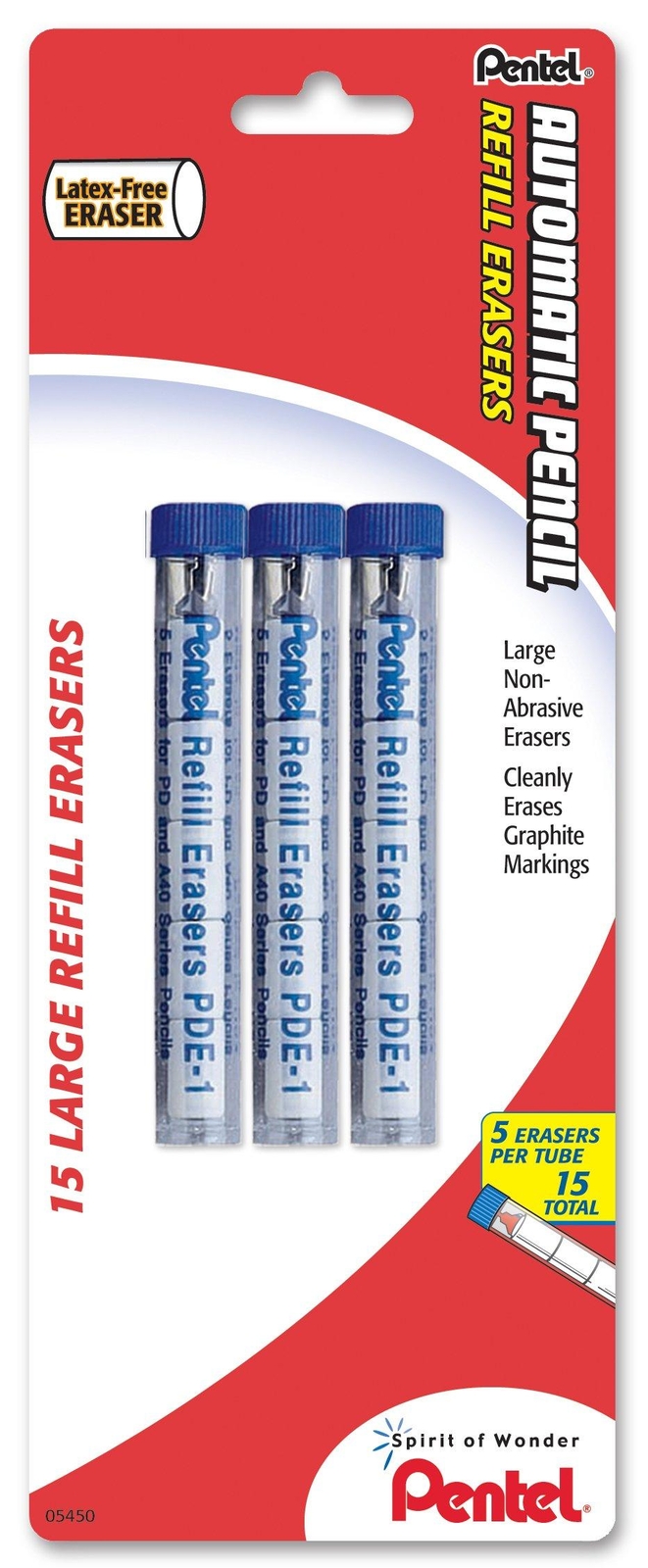 Pentel Eraser Refills for Mechanical Pencils, Pack of 15 PDE-1 Eraser Refills
