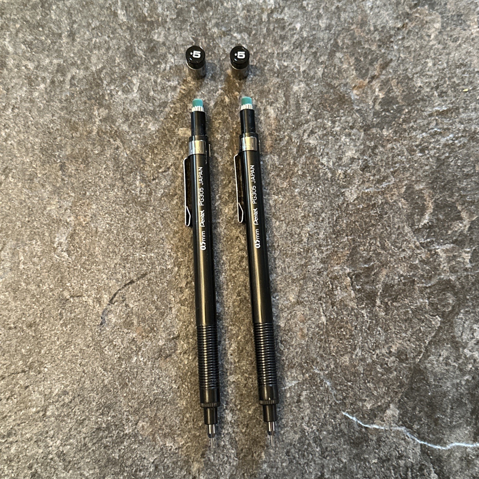 2 PENTEL PG305 Mechanical Pencil 0.5mm Vtg Black Japan 1960’s Retired Lot Of Two
