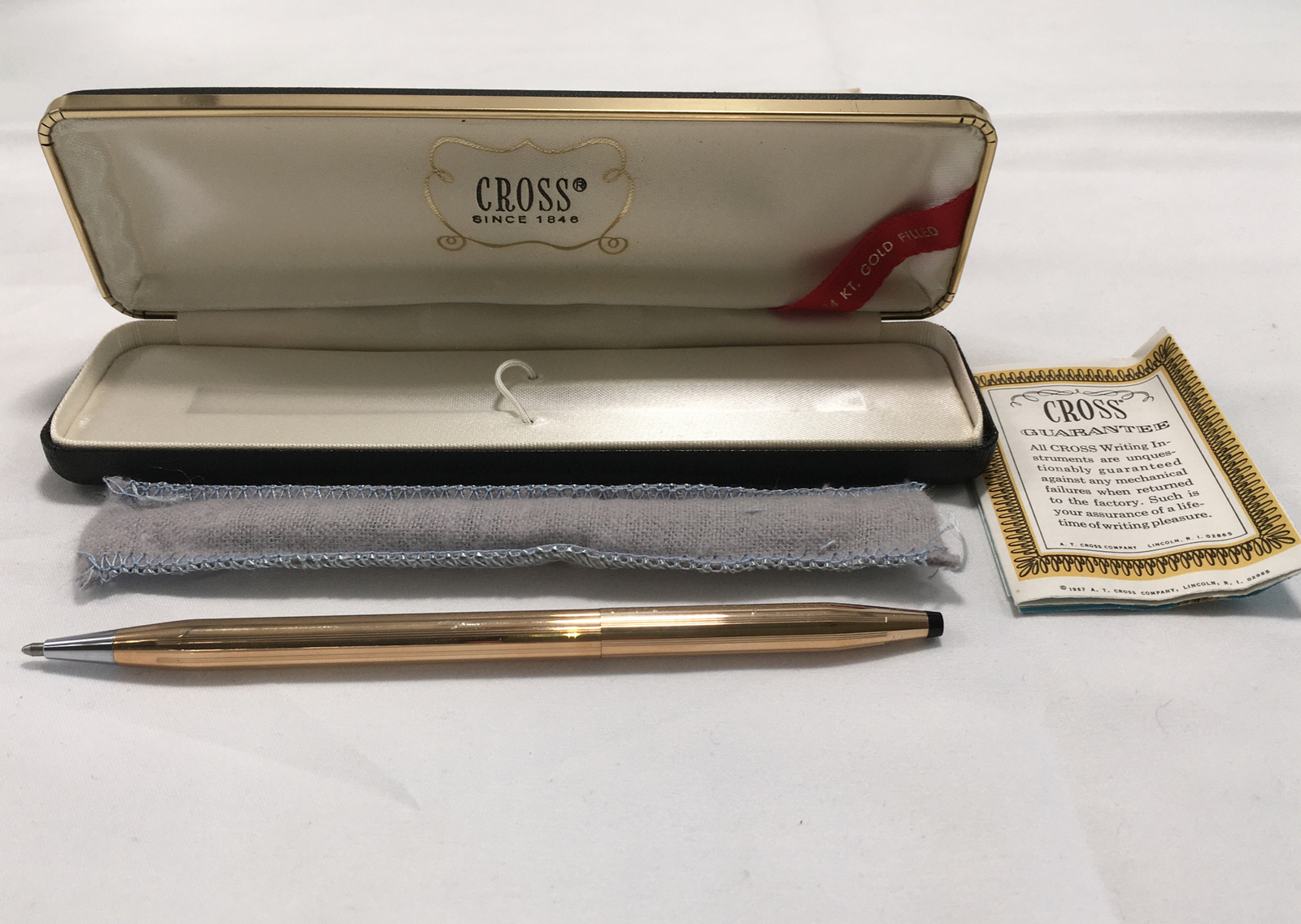 VTG UNUSED 1970’S 14K GOLD FILLED CROSS PENCIL IN ORIGINAL BOX & DUST COVER