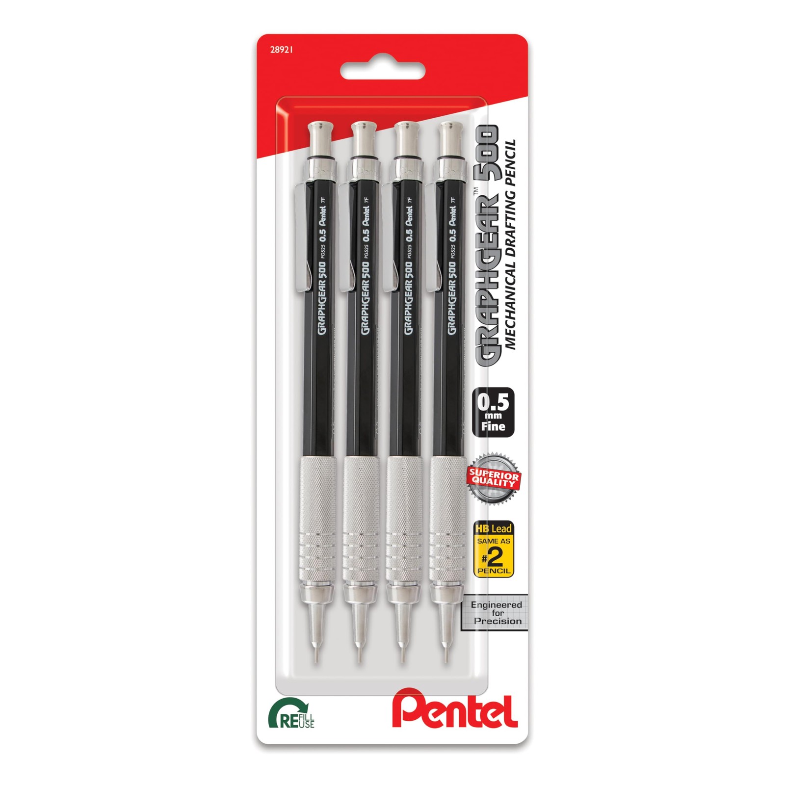 Pentel GraphGear 500 Mechanical Pencil 4 Count 4mm Tip Black Drawing Tool