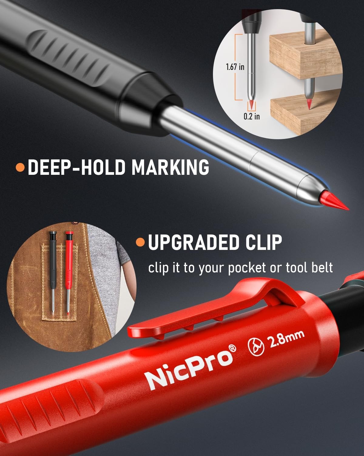 Nicpro 5 Pack Carpenter Pencil with 5 PACK, Red, Black, Yellow, Green, Blue