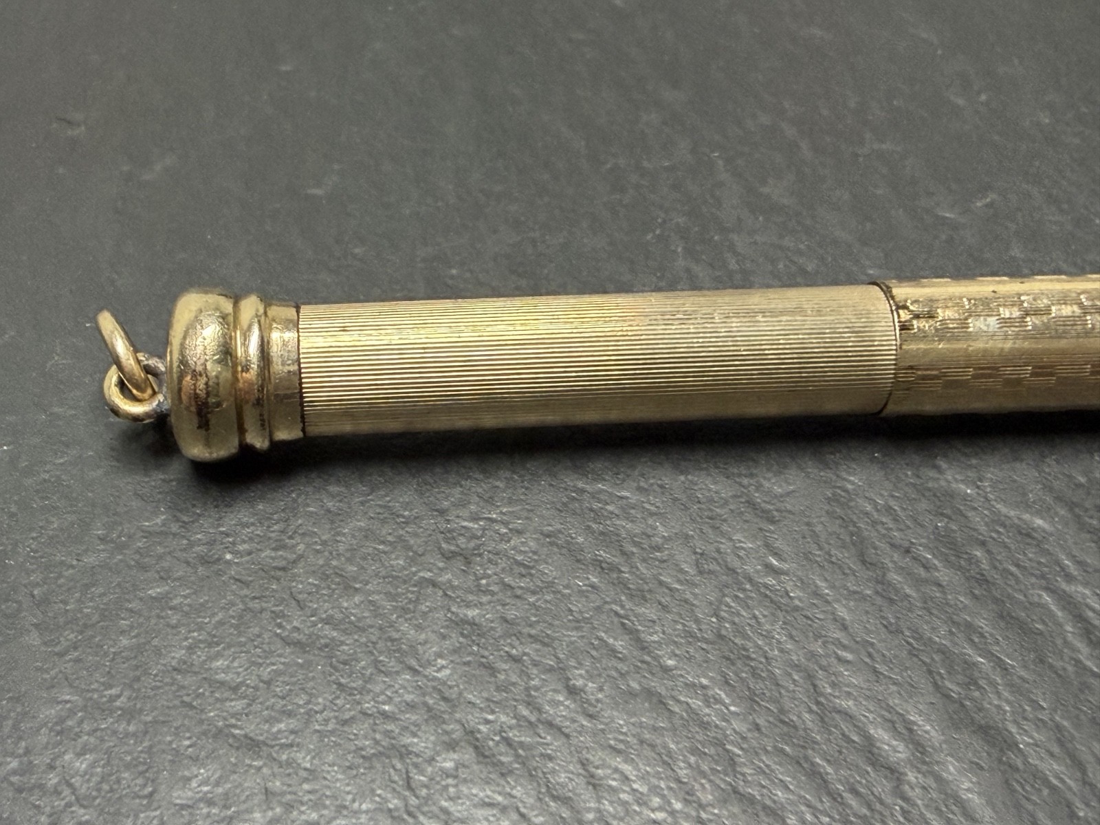 ANTIQUE GOLD FILLED TELESCOPING MECHANICAL PENCIL WITH LOOP, MONOGRAM N1006