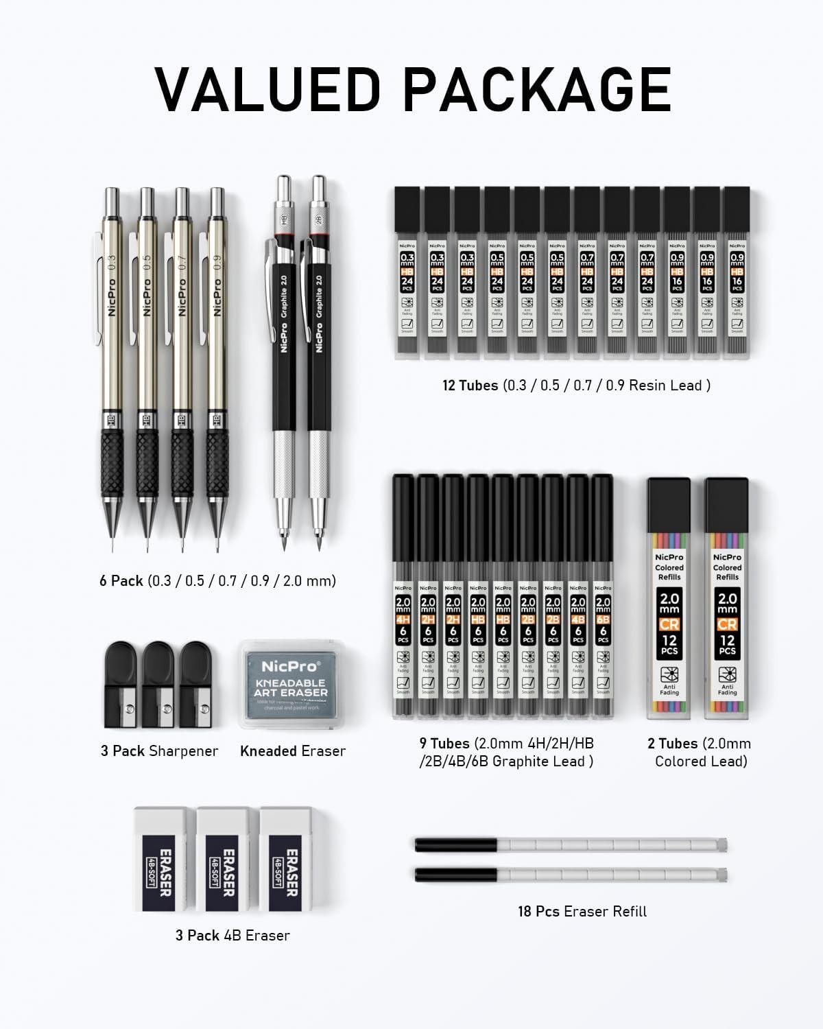 37PCS Art Mechanical Pencil Set, 4PCS Metal Drafting Pencil 0.3mm, 0.5 mm, 0….