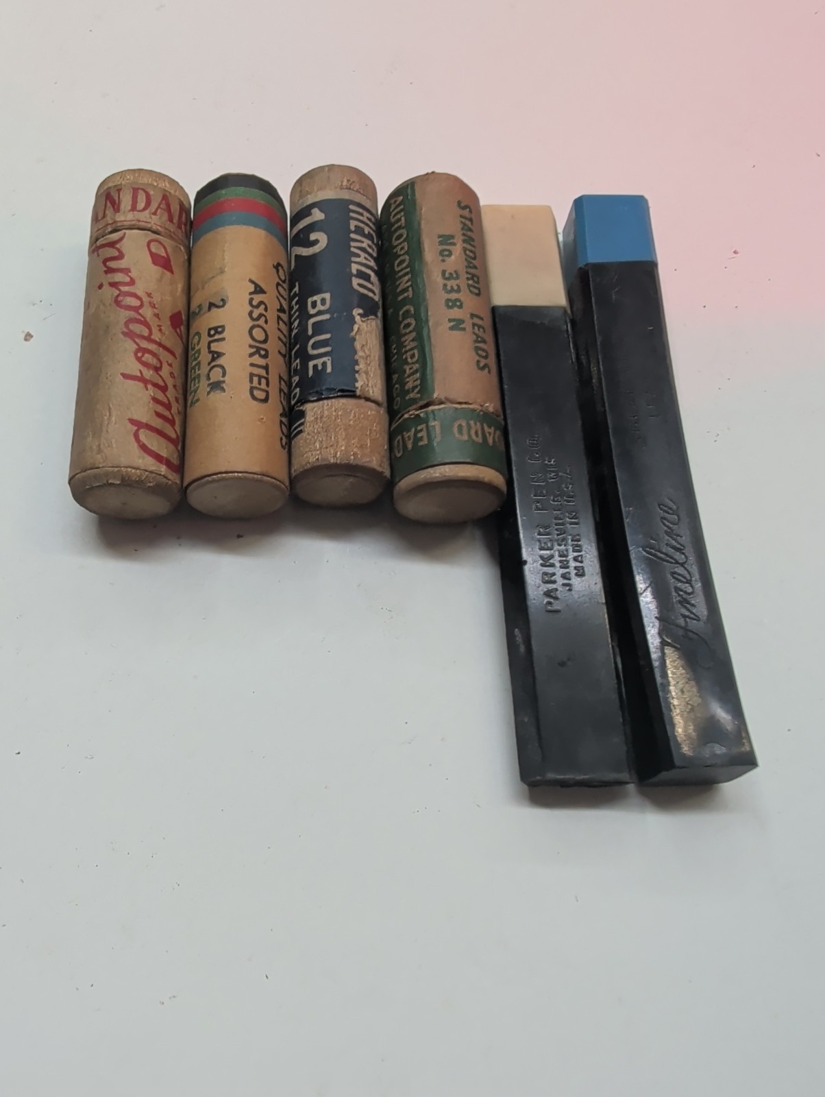 VINTAGE PENCIL LEAD IN WOOD CONTAINER + SCHAEFFERS SCRIPT LEAD IN TIN