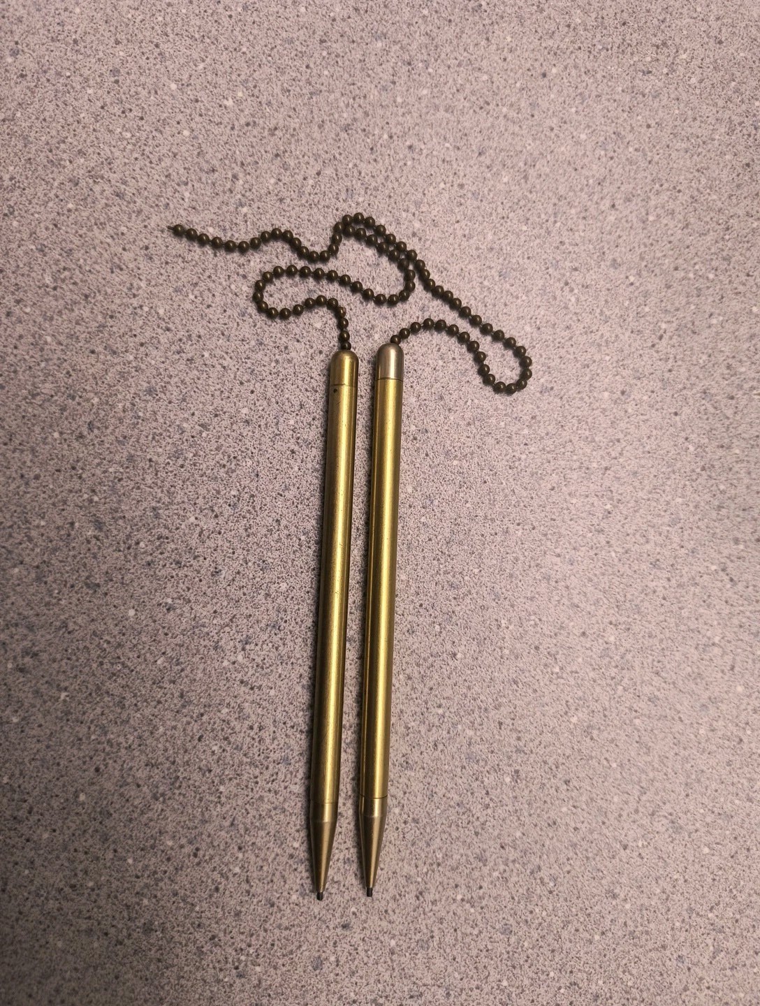 2 Vintage 4 1/4″ Brass Desk Top mechanical pencil with chain. 1.18mm Lead.