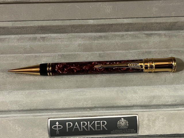 Parker Maroon Marble & Waterman Paris mechanical pencils & Parker Pen Holder